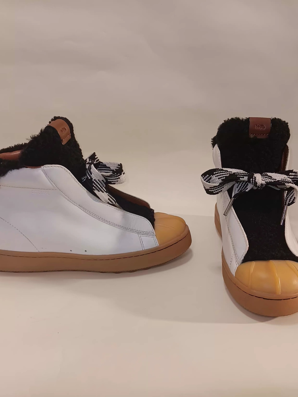 Coach Women's White and Black High-Top Hiker with Brown Sole